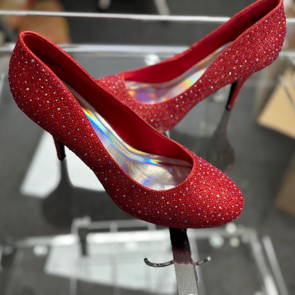Silver Slipper Ruby Red Rhinestone Glitter Heels Size 11 Dorothy Prom Party